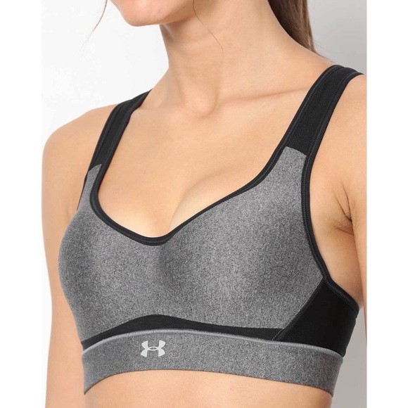 Under Armour, HeatGear Charcoal Heather High-Impact Sports Bra - Picture 7 of 16